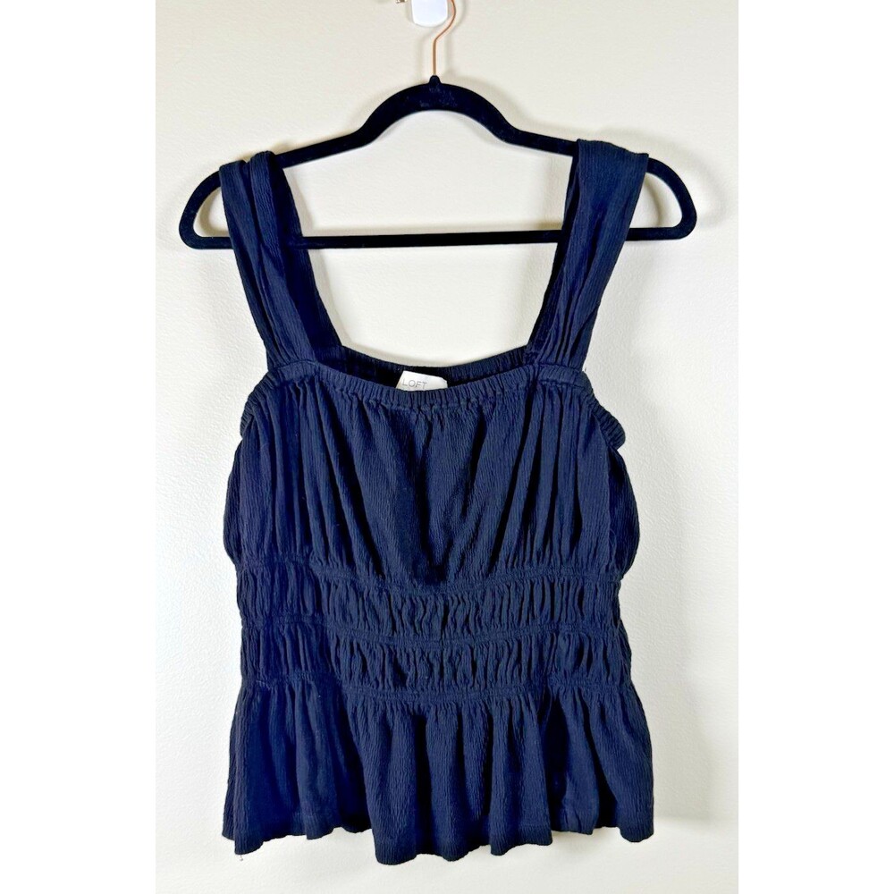LOFT Womens Blue Smocked Square Neck Sleeveless Knit Tank Top - XL
